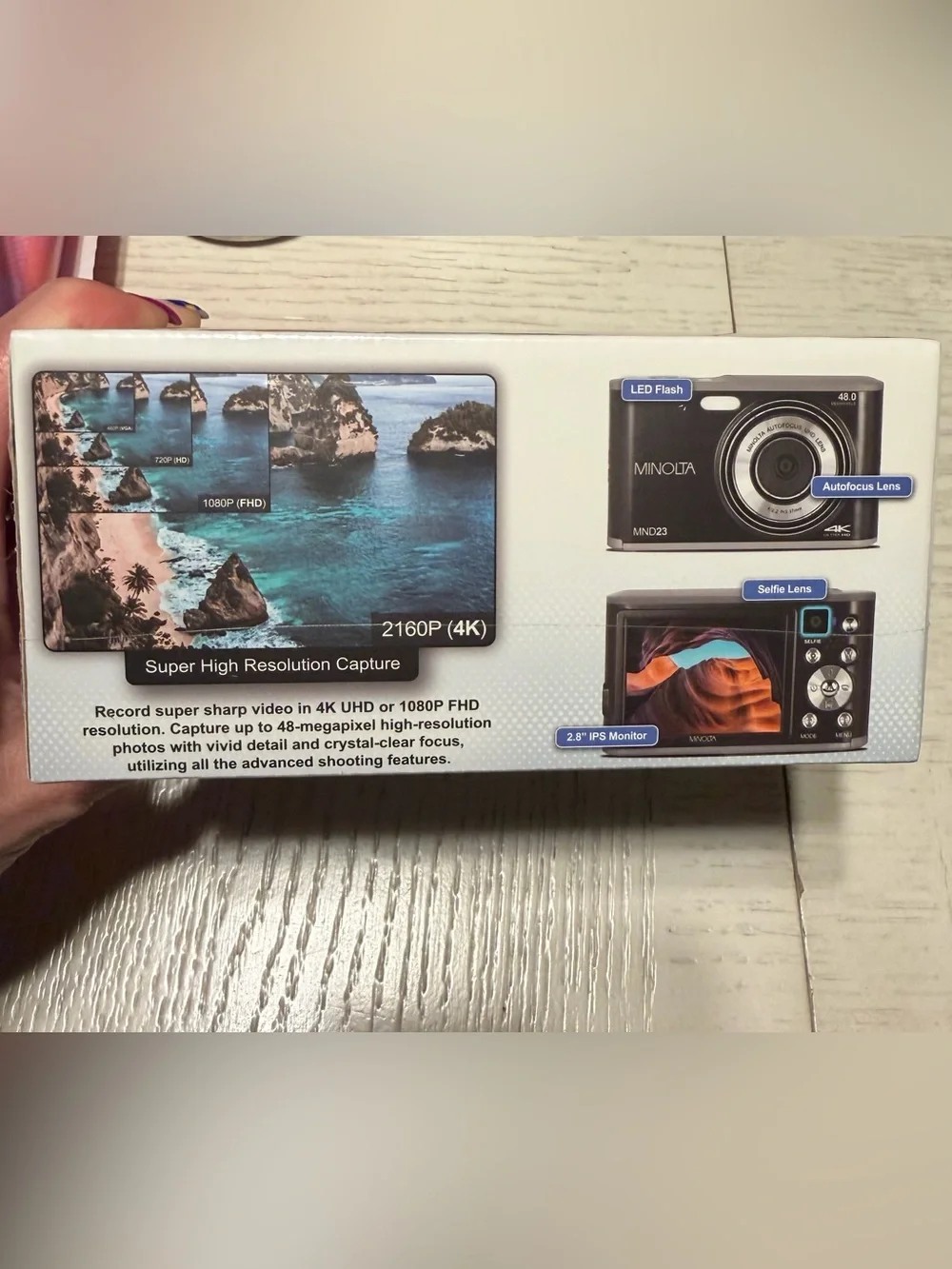Minolta 48MP Black Compact Digital Camera with 4K UHD Video MND23